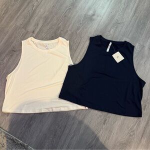 2 fabletics Blake Muscle tanks ivory/navy